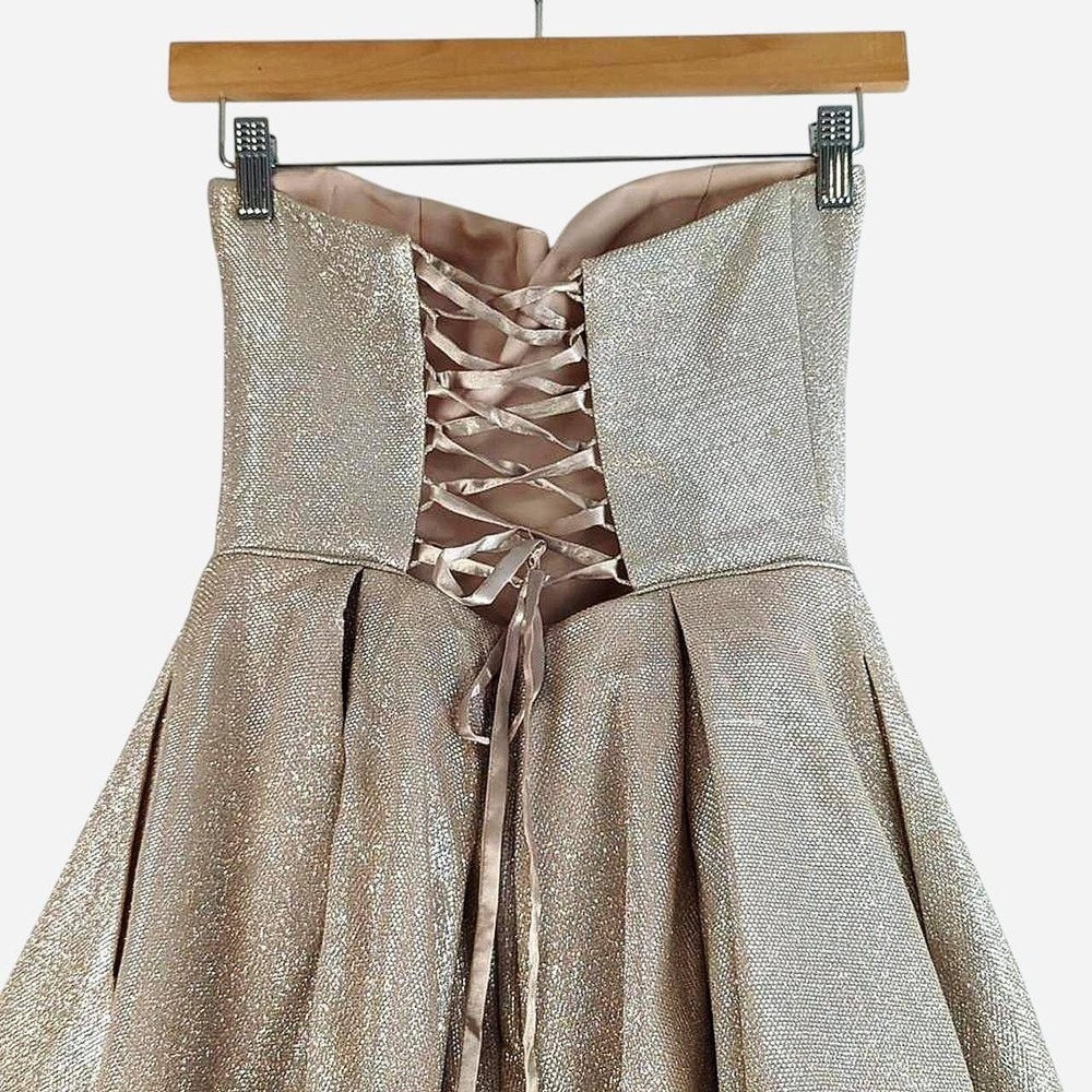 Sherri Hill Strapless Metallic Corset Fit & Flare Dress Silver Shimmer Size 4 - Picture 4 of 5